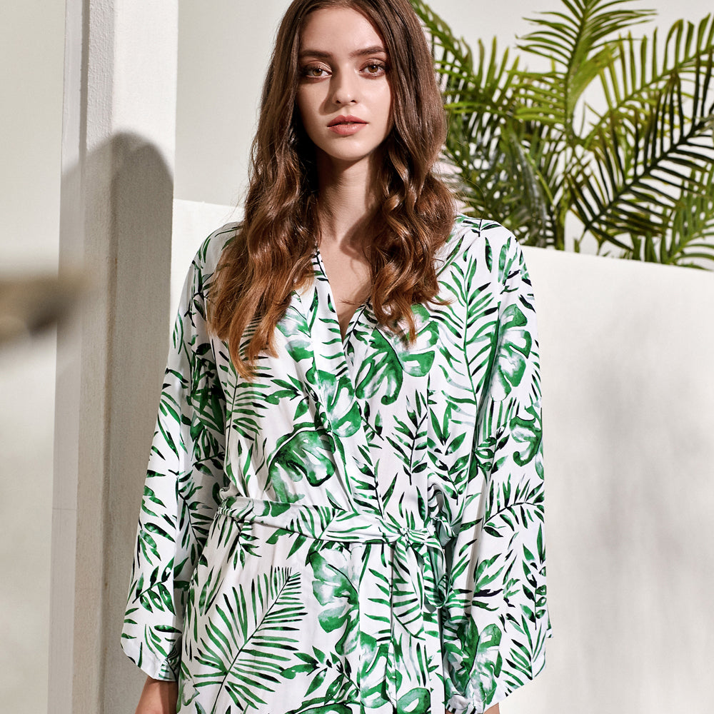 Tatiana Leaf Print Robe