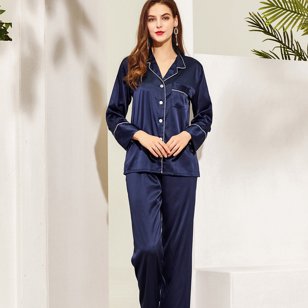 Navy Satin Pyjamas