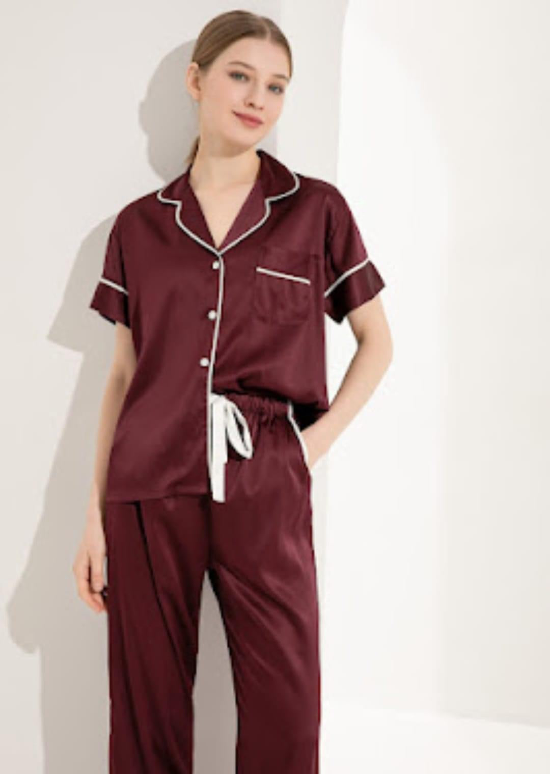 Wine Short Sleeve & Pants Pyjamas