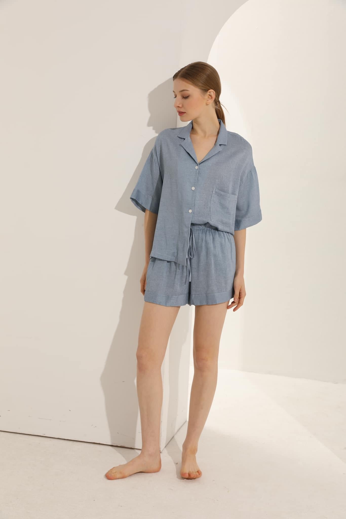 Stone Blue Linen Pyjamas