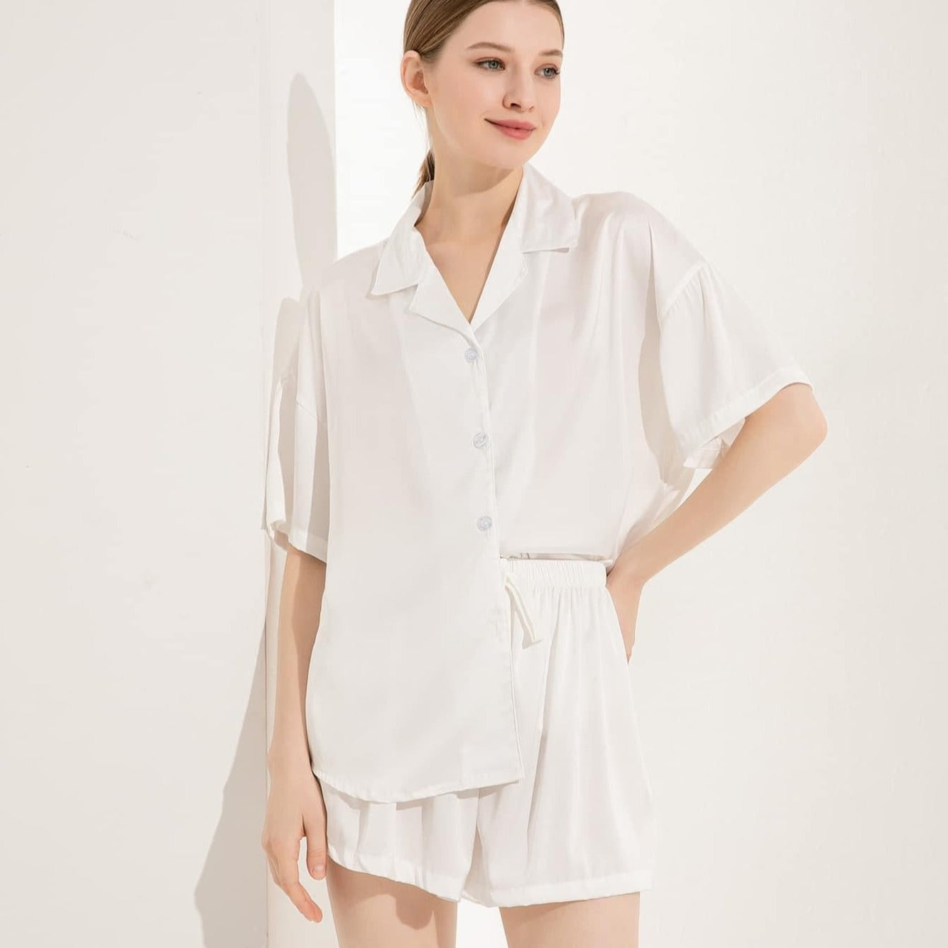 White Satin Drape Pyjamas