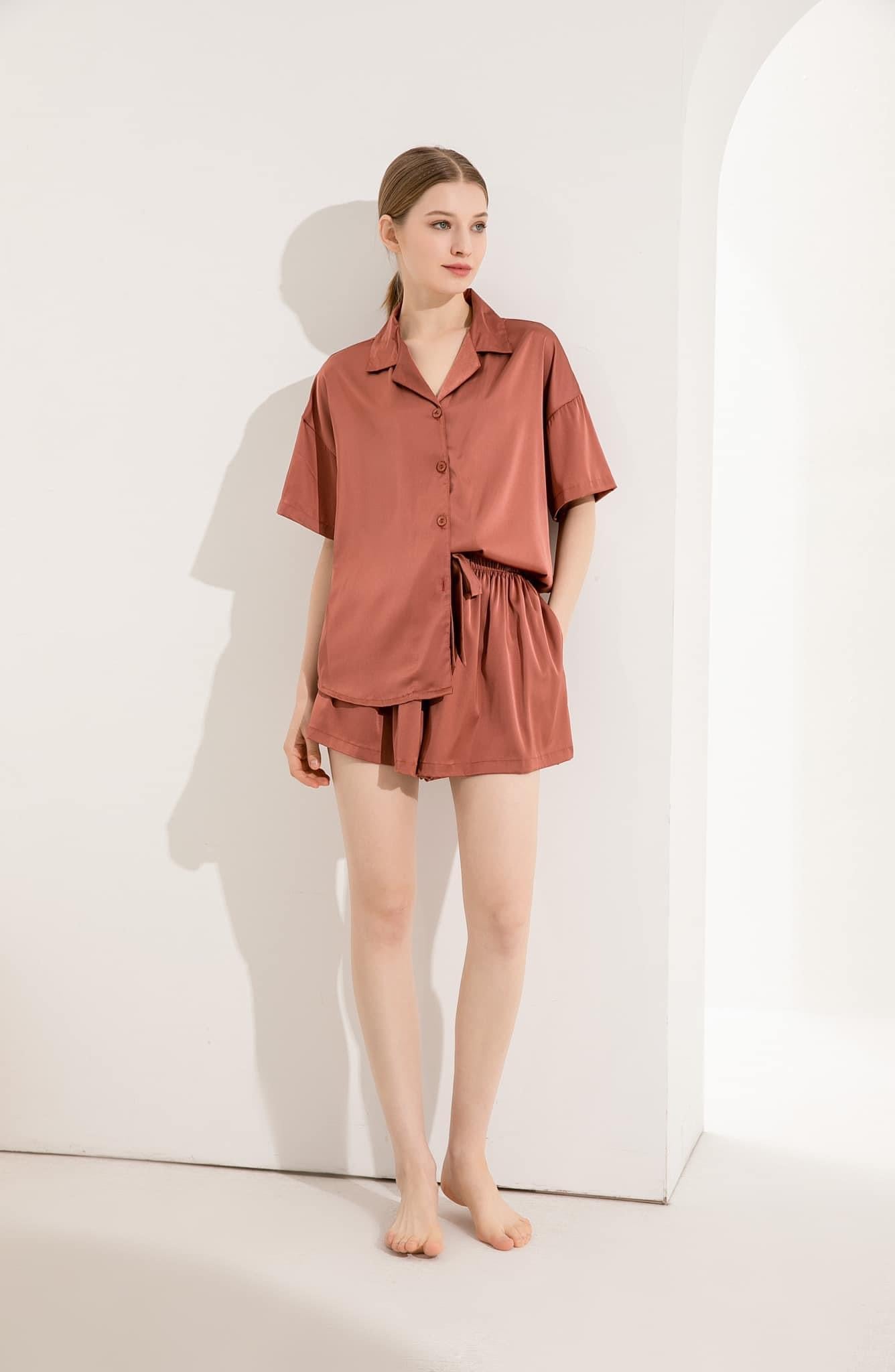 Rust Satin Drape Pyjamas