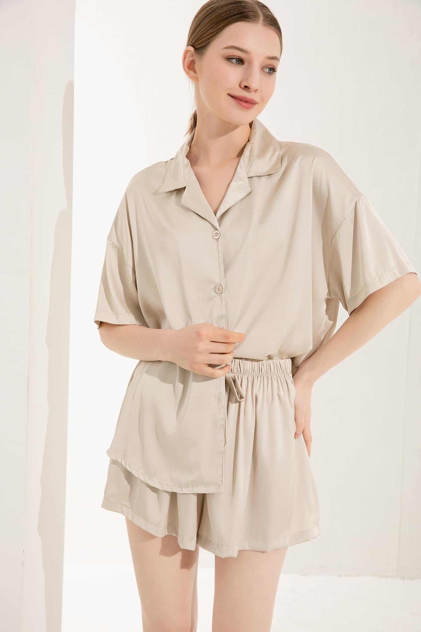 Champagne Satin Drape Pyjamas