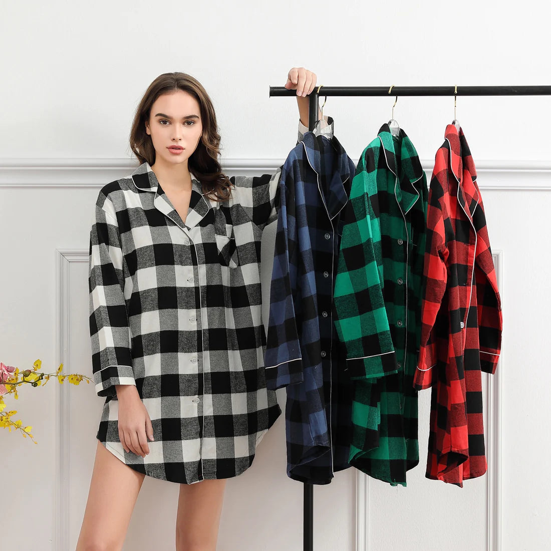 White & Black Plaid Sleepshirt