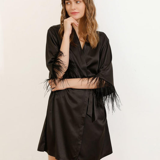 Felicity Black Feathered Robe