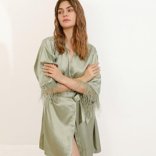 Felicity Sage Green Feathered Robe