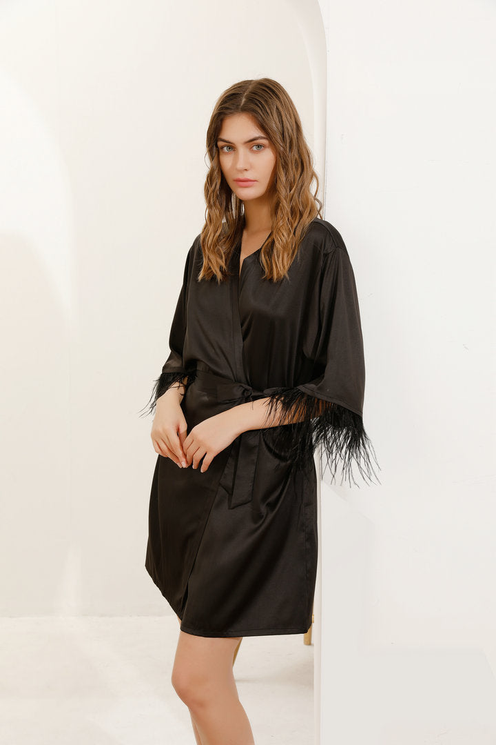 Felicity Black Feathered Robe