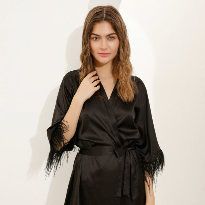 Felicity Black Feathered Robe
