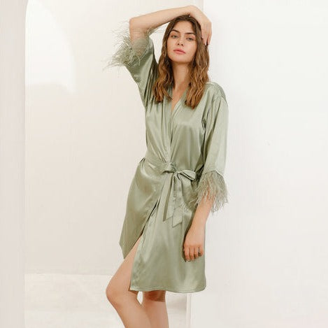 Felicity Sage Green Feathered Robe