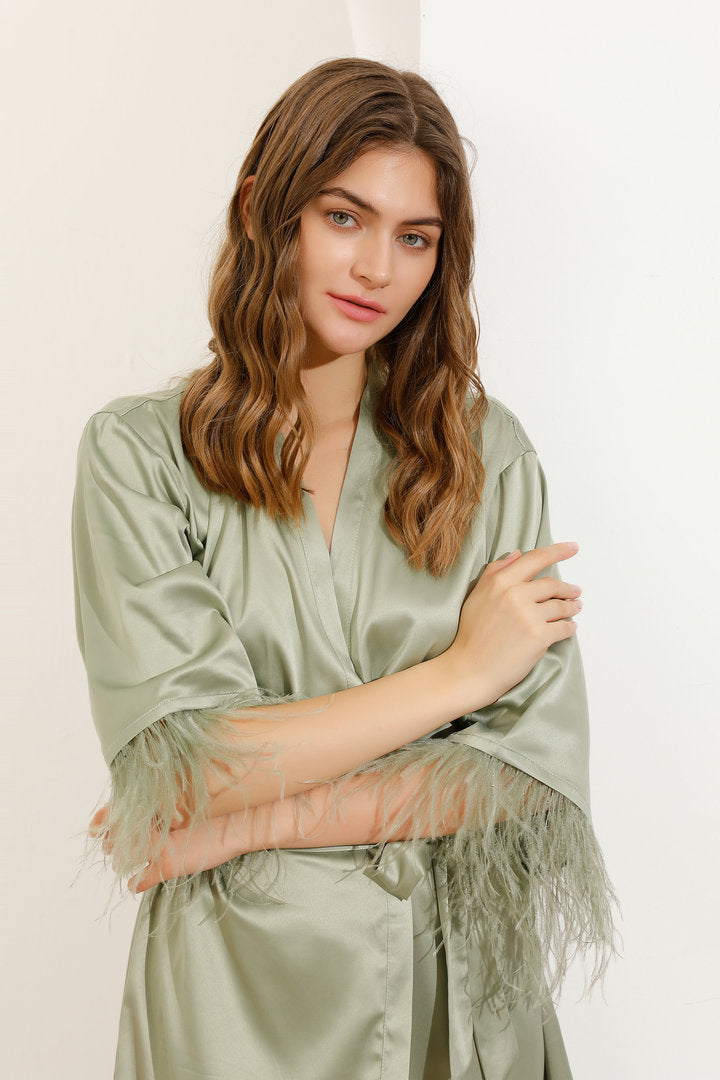 Felicity Sage Green Feathered Robe