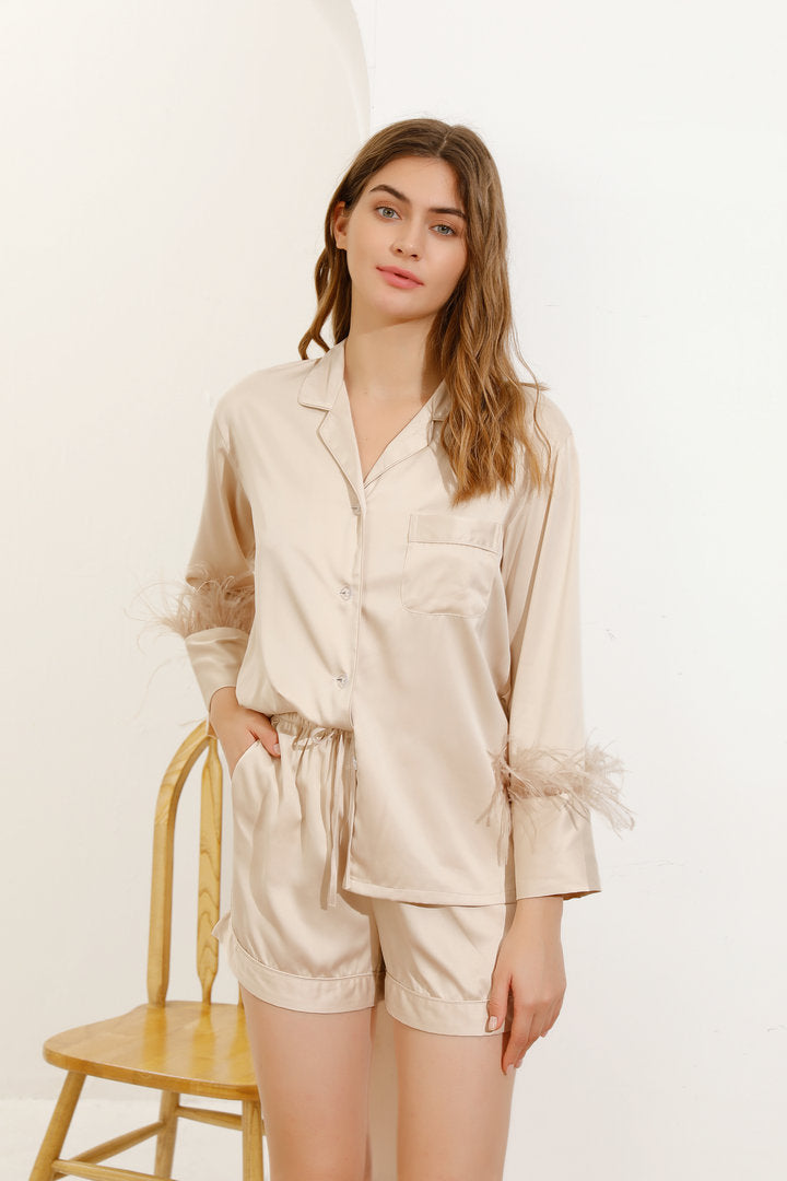 Champagne Feather Short Pyjamas