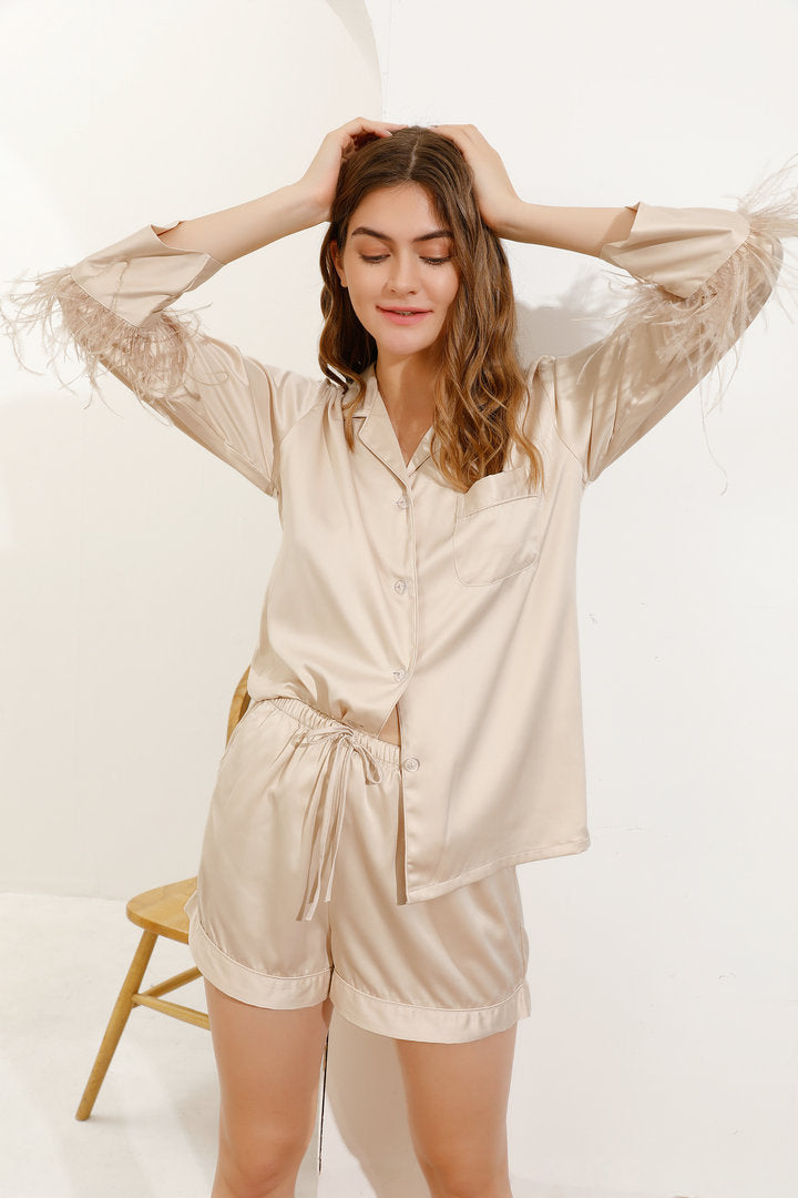 Champagne Feather Short Pyjamas
