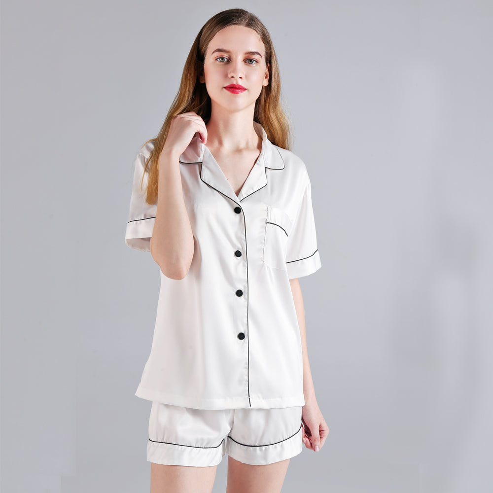 White Short Pyjamas - White Piping