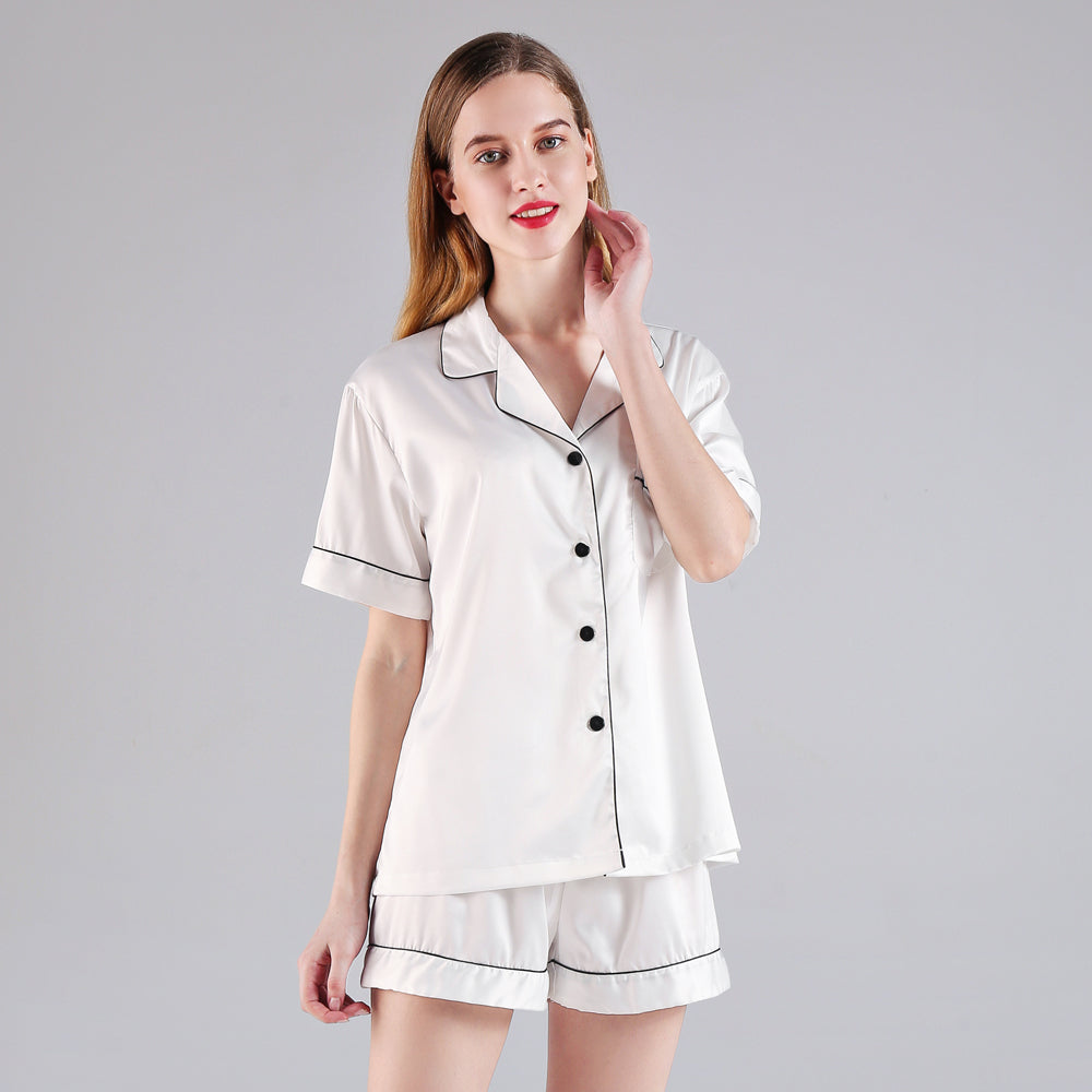 White Short Pyjamas - White Piping