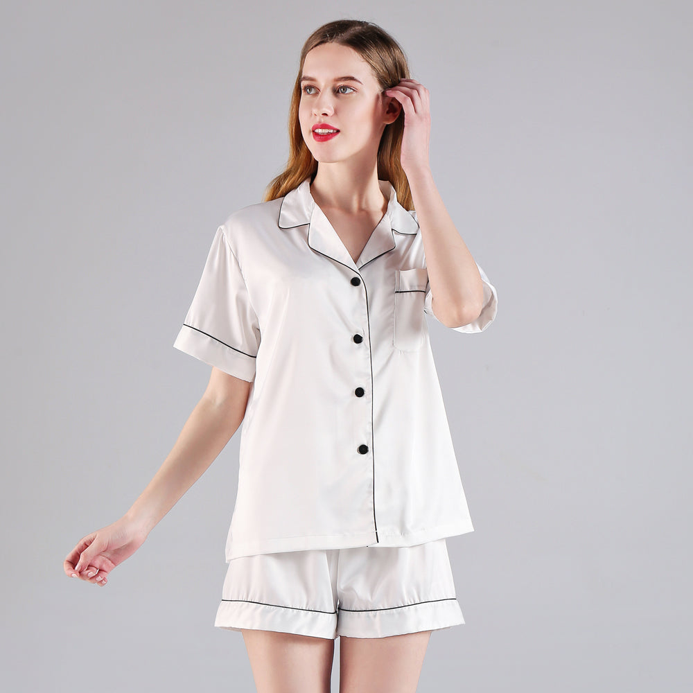 White Short Pyjamas - White Piping