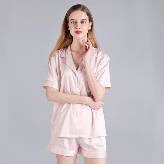 Blush Satin Pyjamas with White Piping