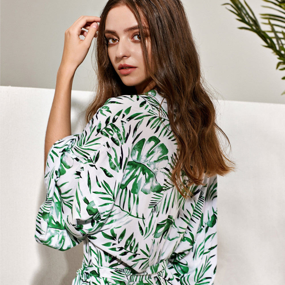 Tatiana Leaf Print Robe