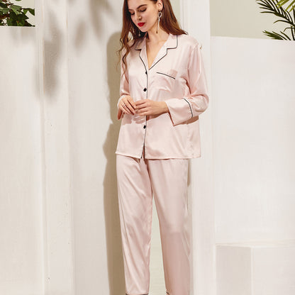 Blush Satin Pyjamas with Black Piping