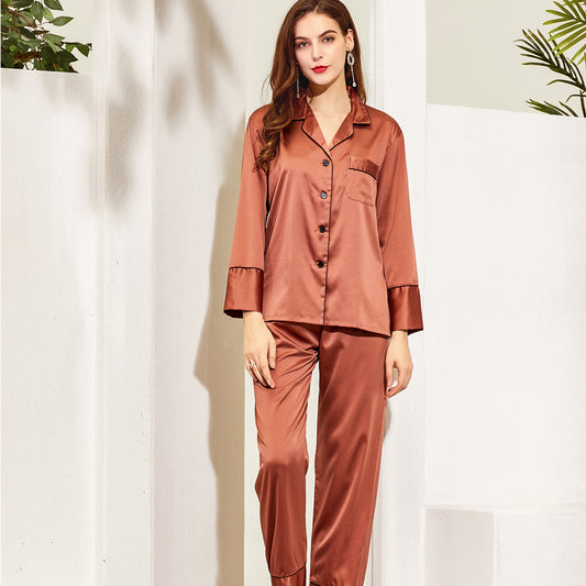 Rust Satin Pyjamas with Black Piping