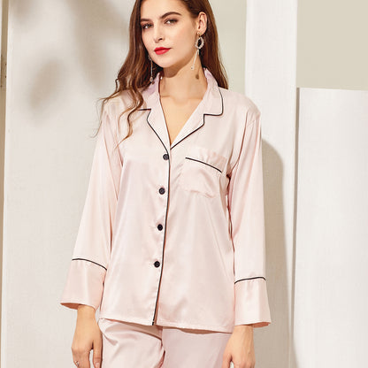 Blush Satin Pyjamas with Black Piping