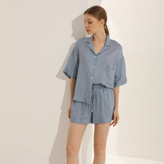 Stone Blue Linen Pyjamas