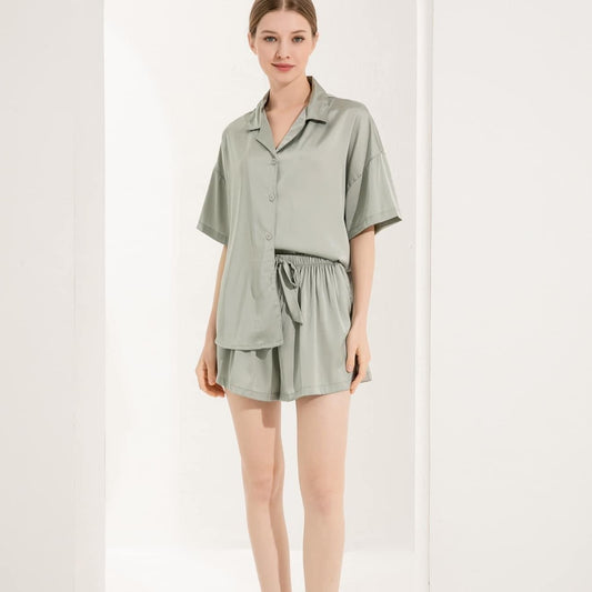 Green Satin Drape Pyjamas