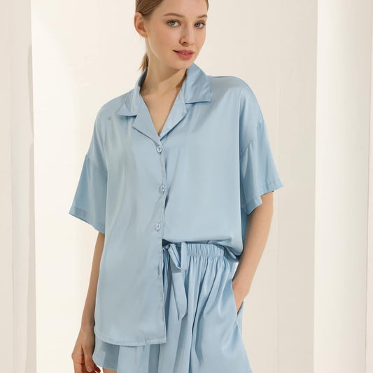 Light Blue Blue Satin Drape Pyjamas