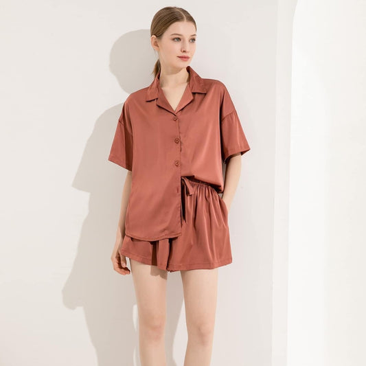 Rust Satin Drape Pyjamas