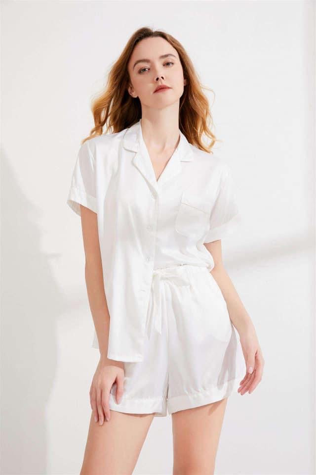 White Short Pyjamas - White Piping