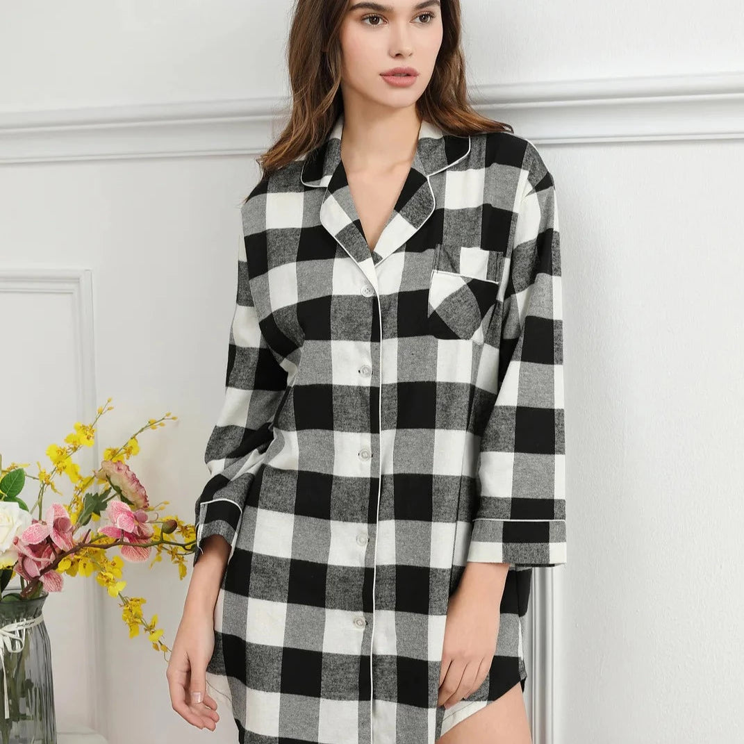 White & Black Plaid Sleepshirt