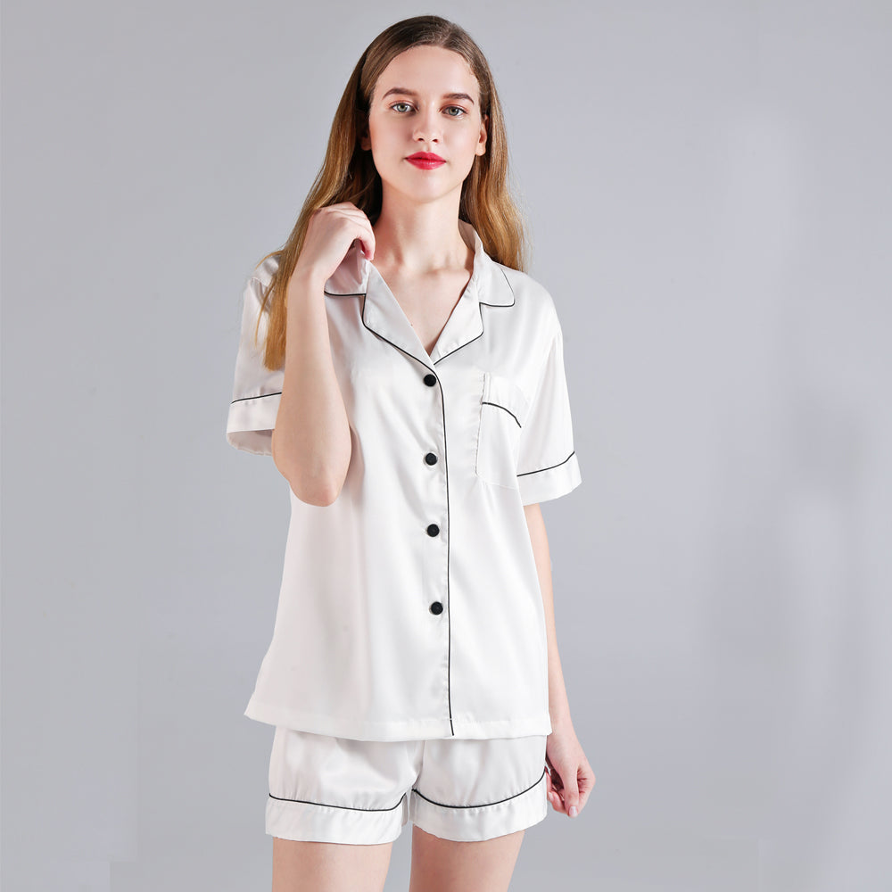 White Short Pyjamas - Black Piping