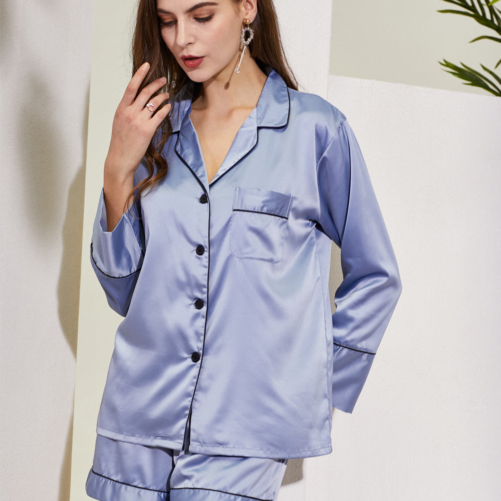 Dusky Blue Long Sleeve & Shorts Pyjamas