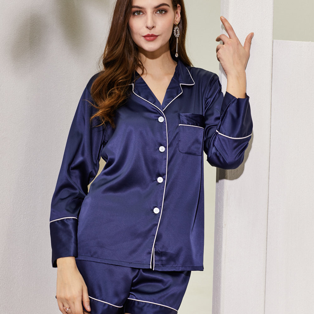 Navy Blue Long Sleeve & Shorts Pyjamas