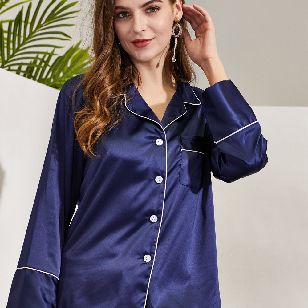 Navy Blue Long Sleeve & Shorts Pyjamas