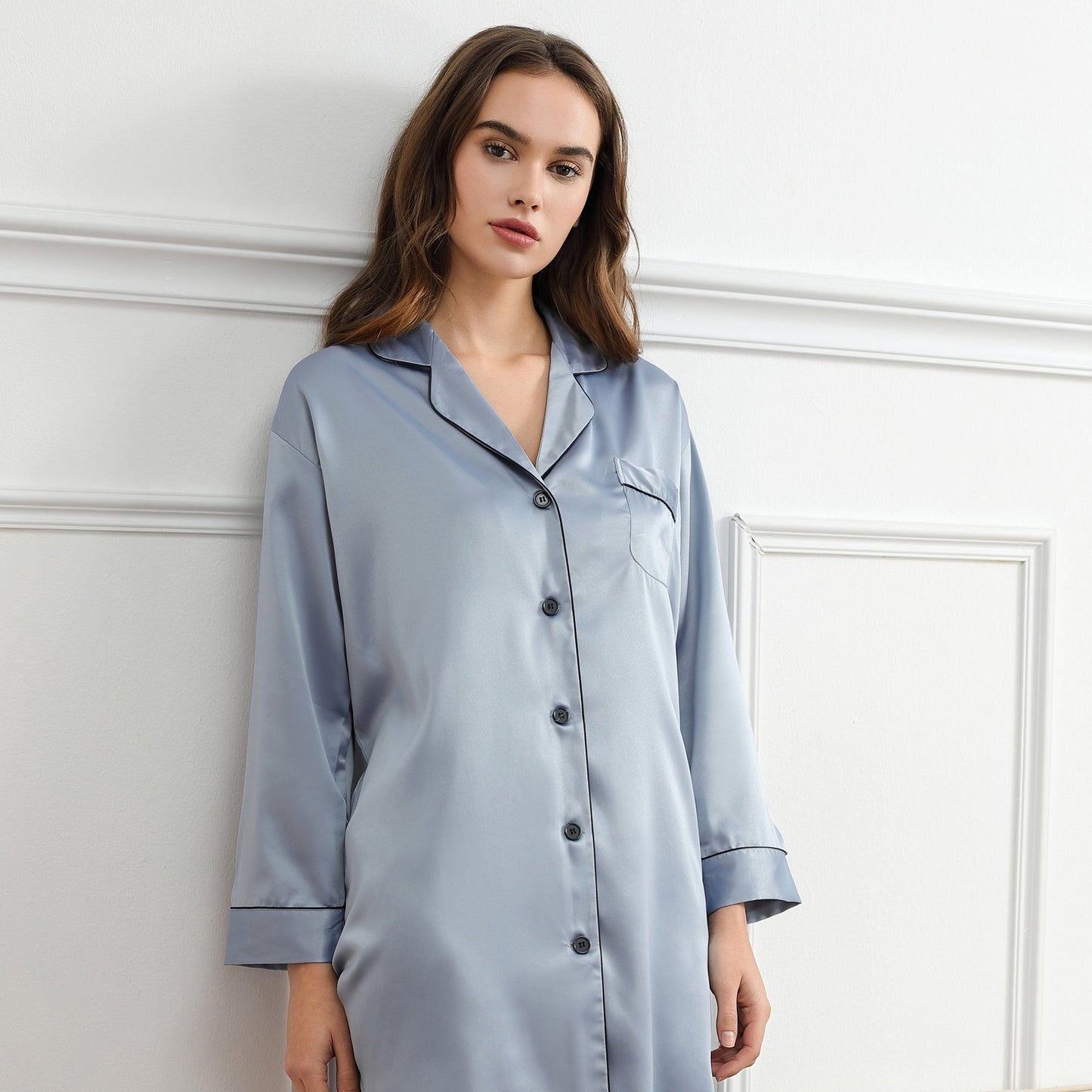 Dusky Blue Satin Sleepshirt