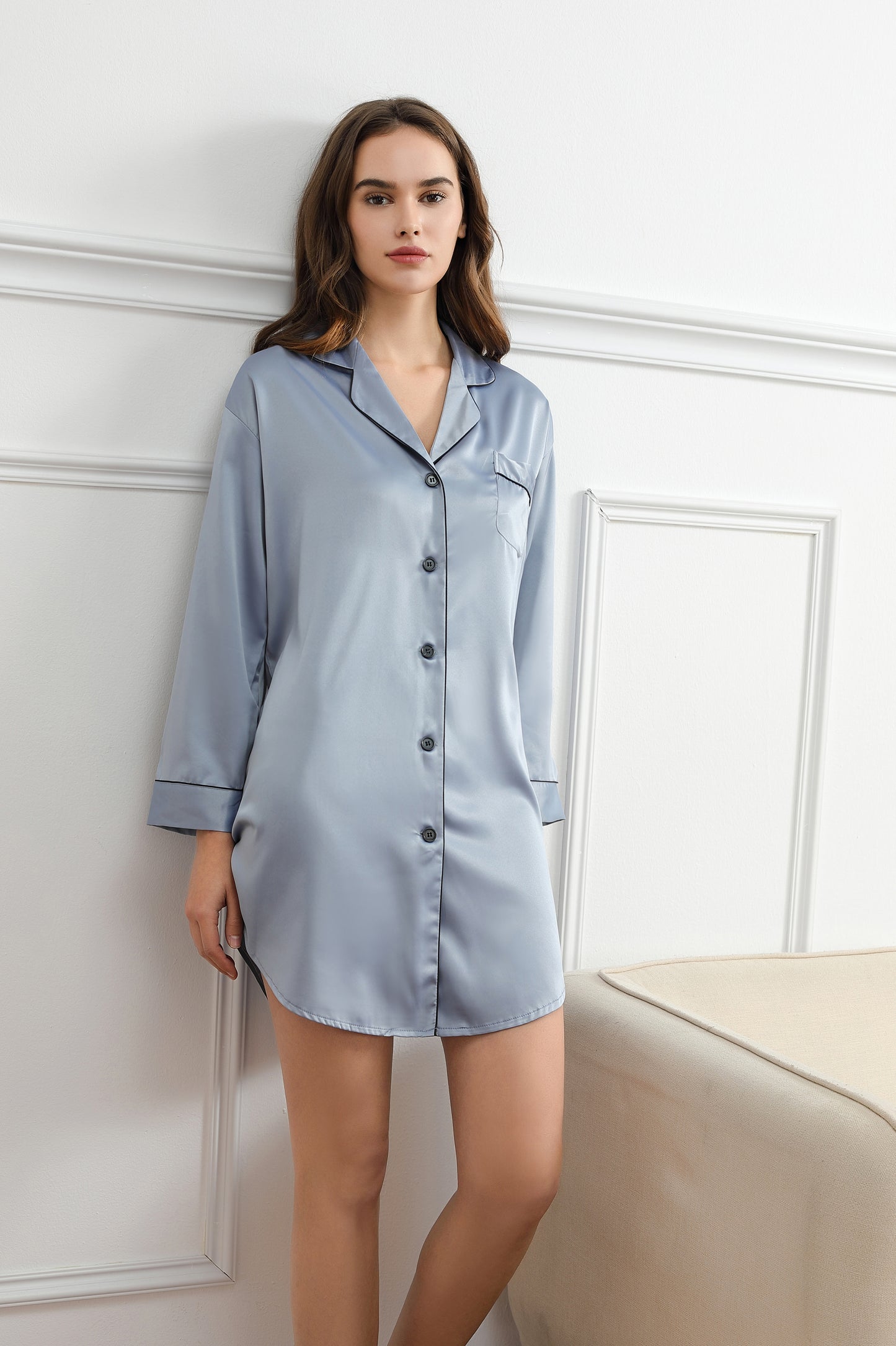 Dusky Blue Satin Sleepshirt