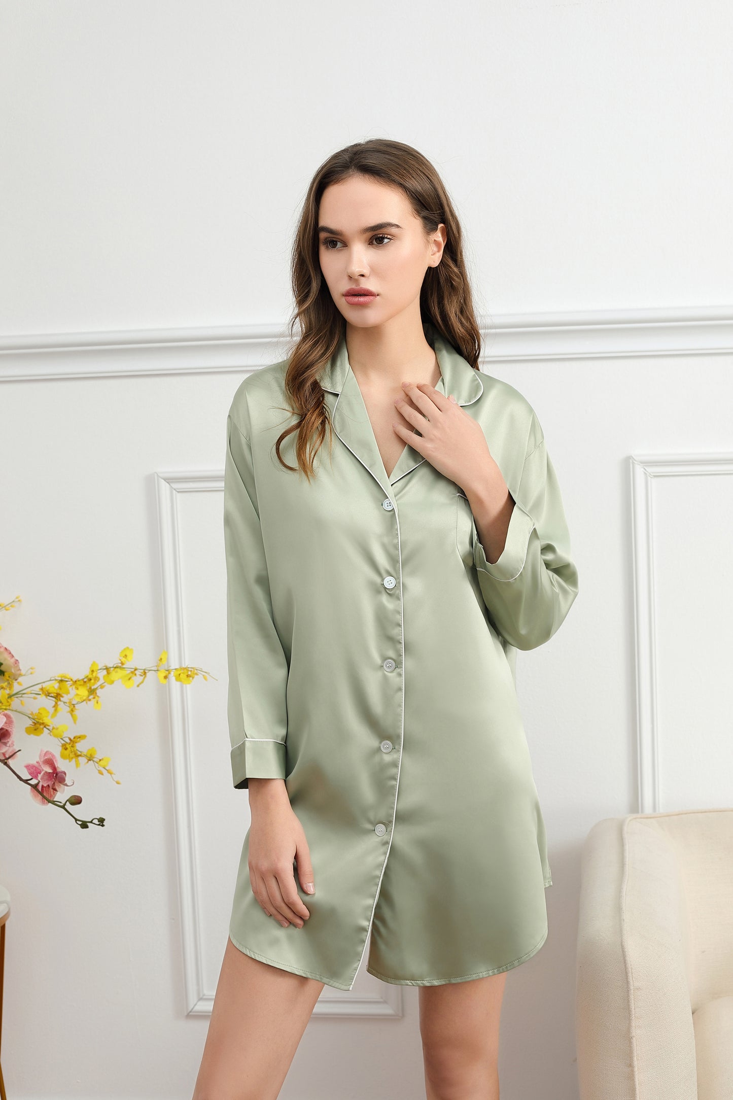 Sage Green Satin Sleepshirt