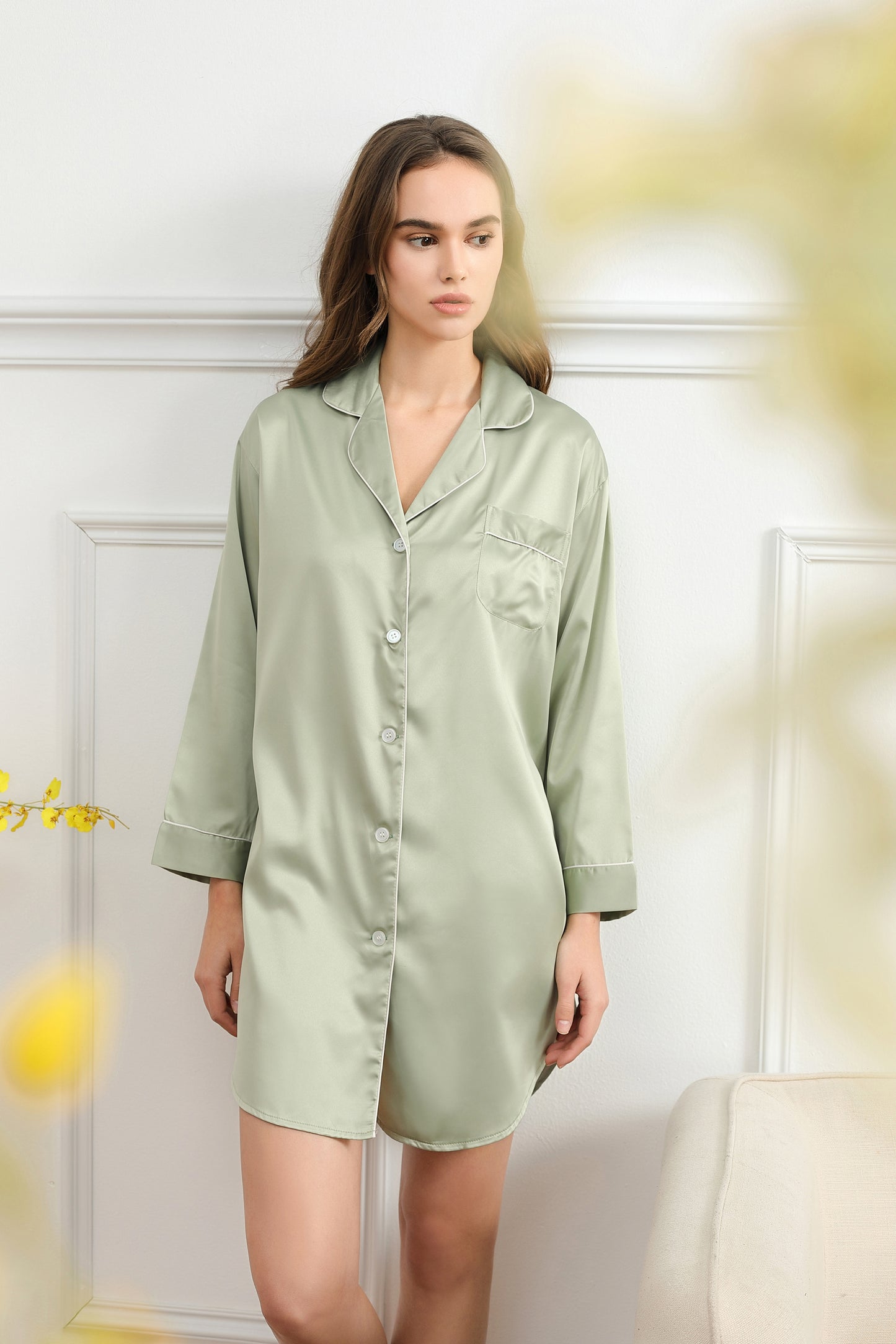 Sage Green Satin Sleepshirt