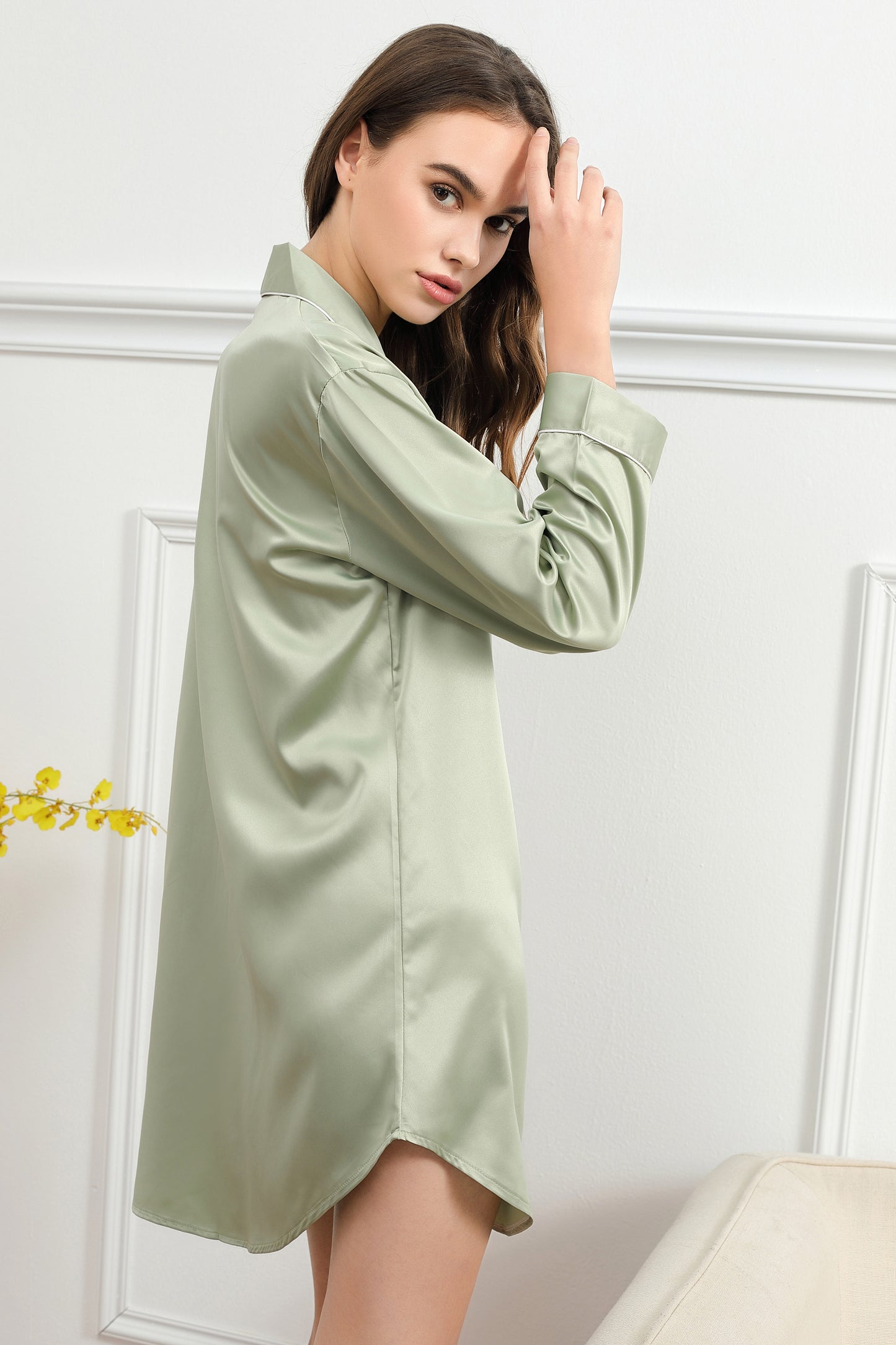 Sage Green Satin Sleepshirt