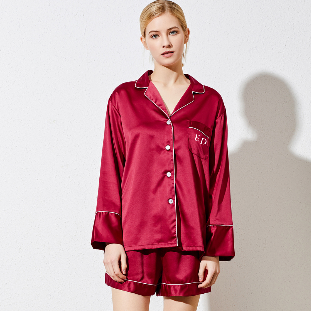 Burgundy Long Sleeve & Shorts Pyjamas