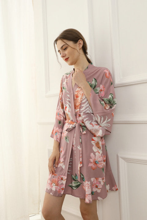 Ava Mauve Floral Robe